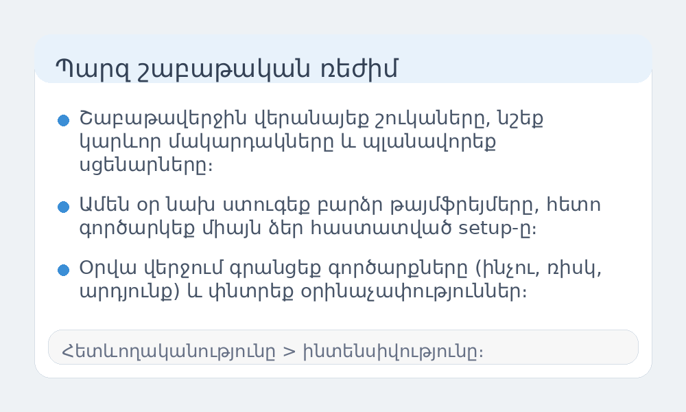 Շաբաթական ռեժիմի ինֆոգրաֆիկա սկսնակների համար