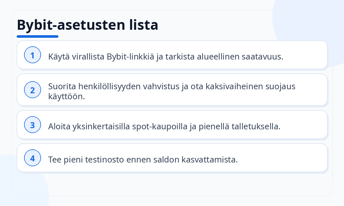 Bybit-asetusten lista