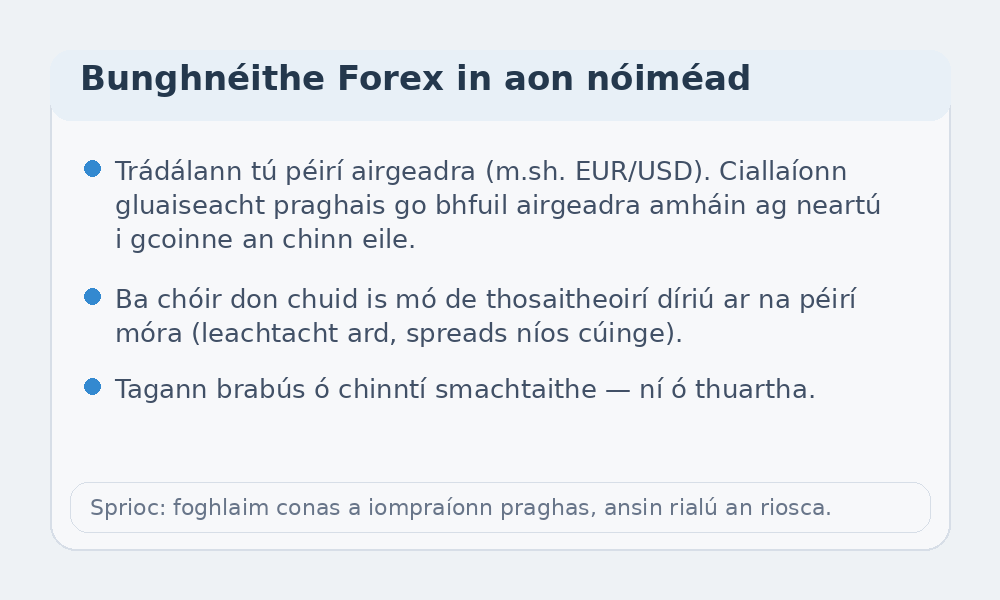 Grafach: bunghnéithe Forex