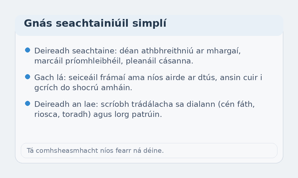 Grafach: gnás seachtainiúil do thosaitheoirí