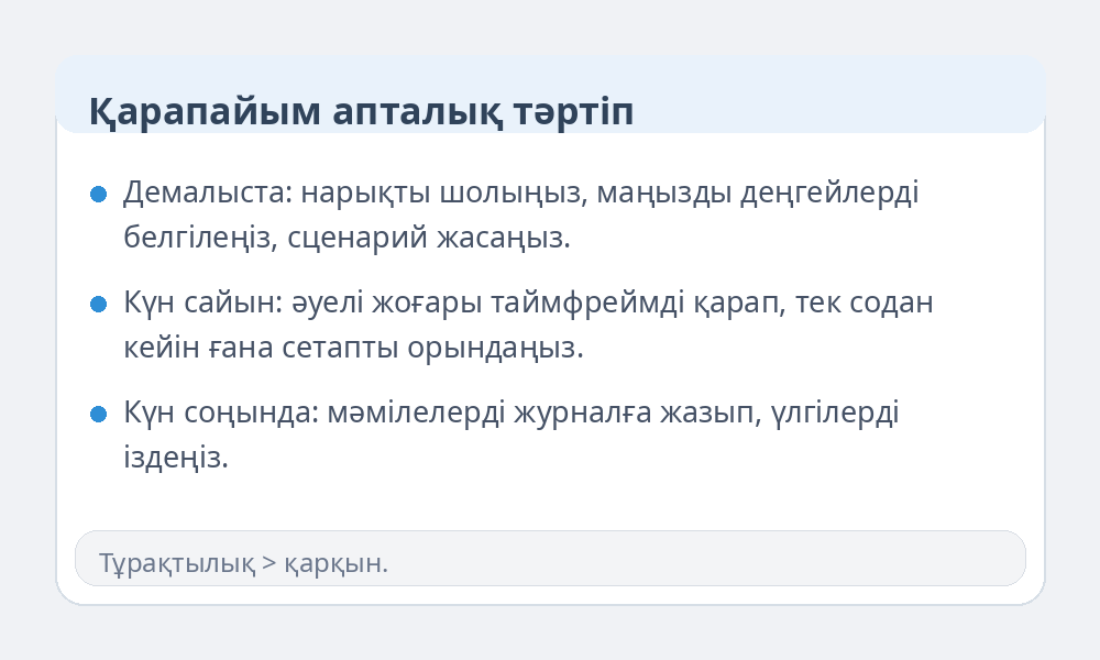 Бастаушыларға арналған апталық тәртіп инфографикасы