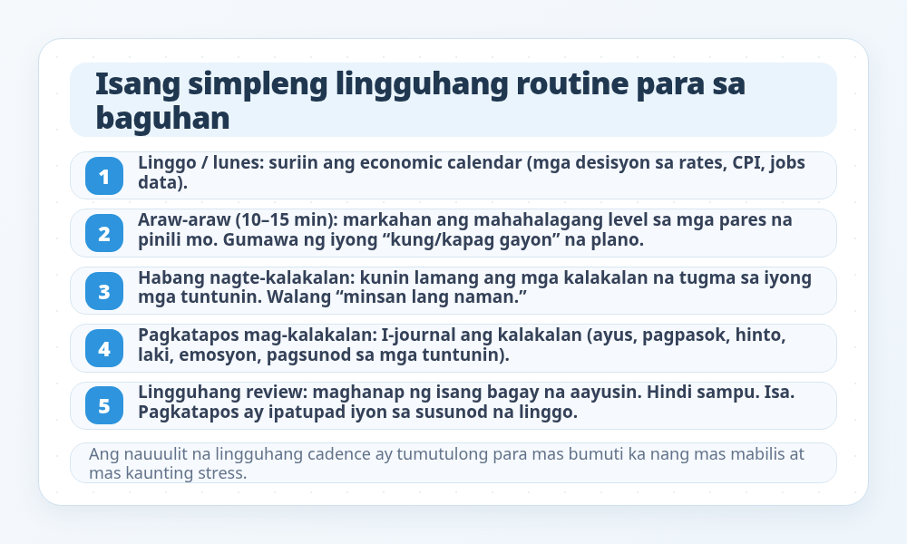 Infographic ng lingguhang routine para sa baguhan