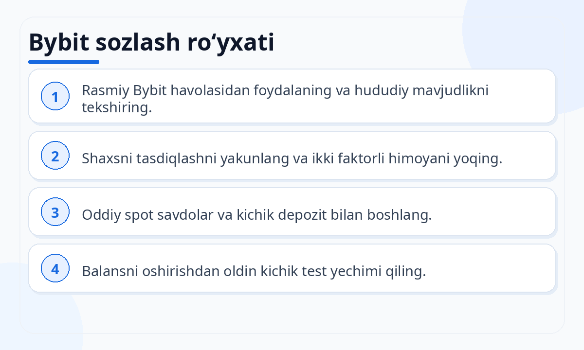 Bybit sozlash ro‘yxati